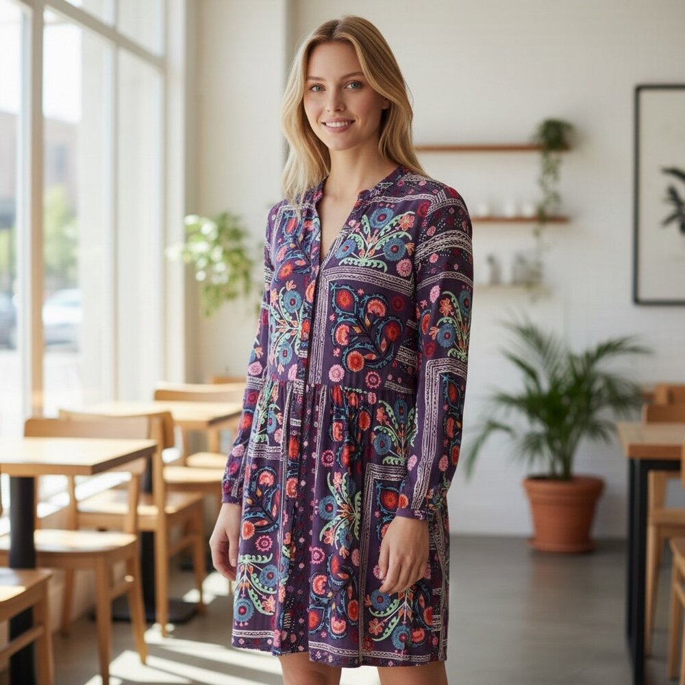 Josie by Natori‎ Boheme Sleepshirt PJ Tunic Dress Sz M Multicolor #219G